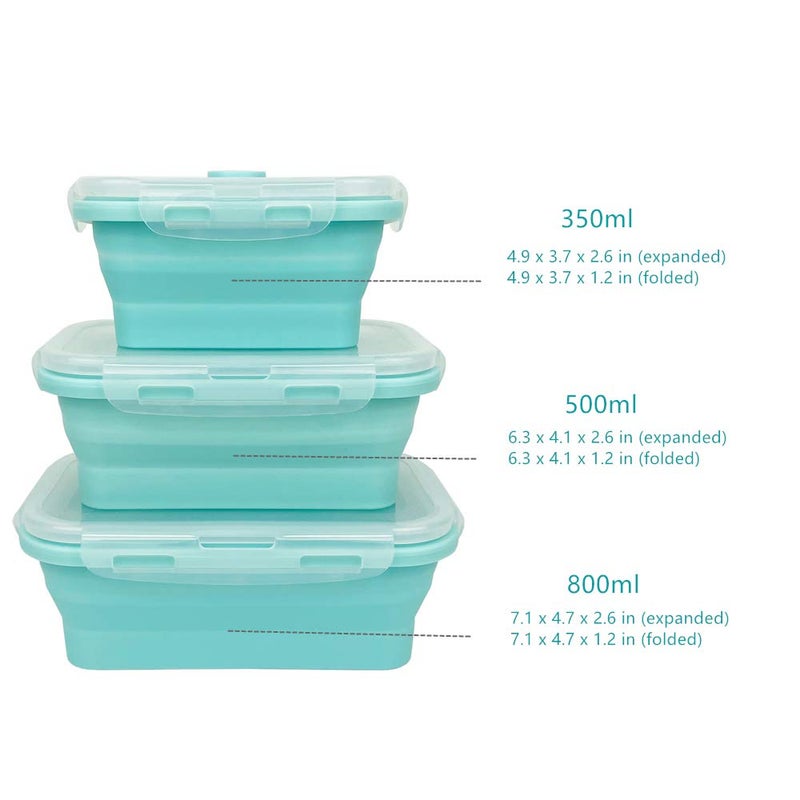 CARTINTS Silicone Collapsible Food Storage Containers-Prep/Storage Bowls with Lids - Set of 3 Square Silicone Lunch Containers - Microwave, Dishwasher and Freezer Safe (blue) - Image 2